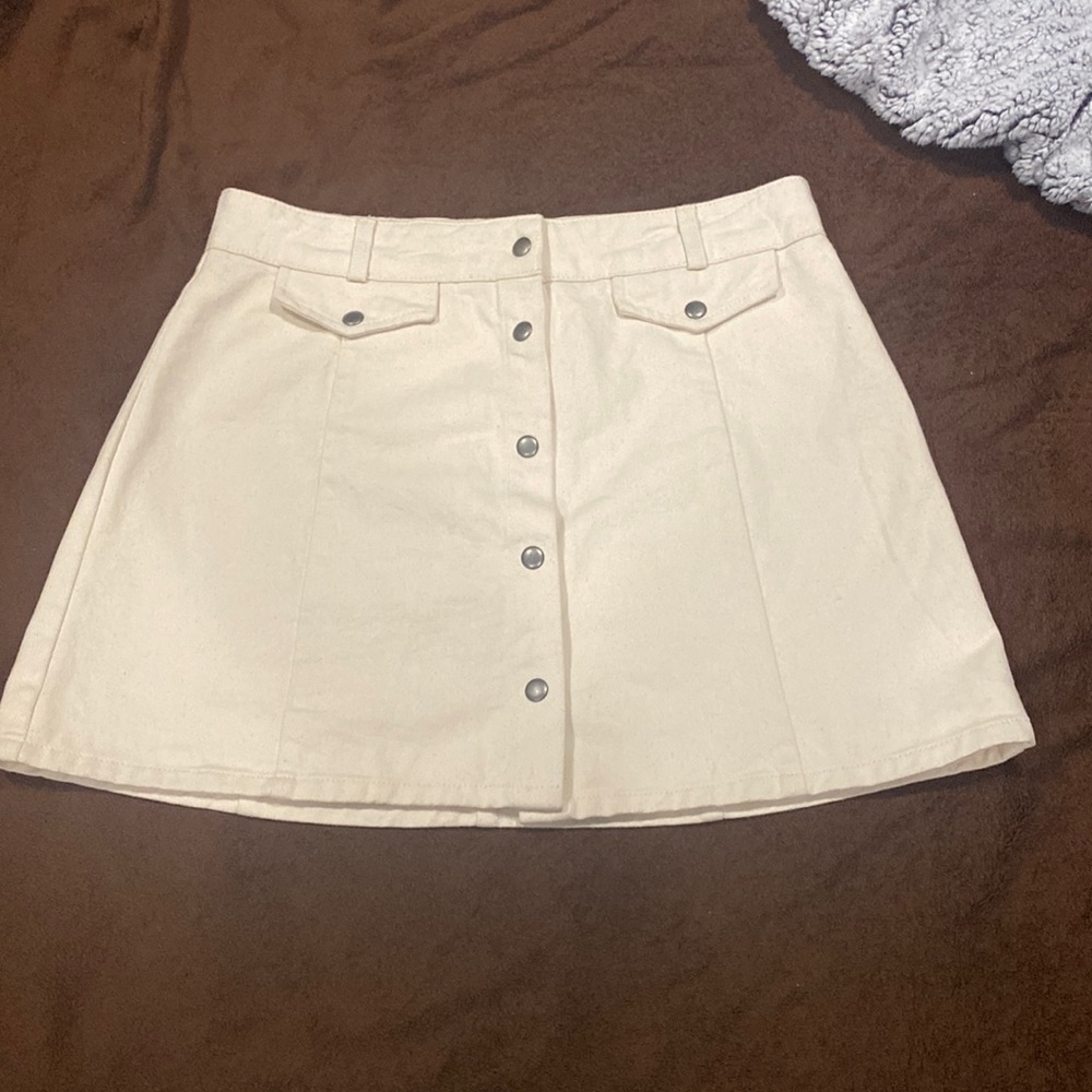 BDG Urban Outfitters Cream-colored Denim Button Up Mini Skirt
